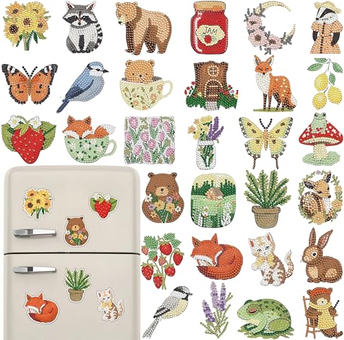 30 Pcs Forest Diamond Painting Magnets Kits Diamond Art Fridge Magnet Refrigerator Sticker Diamond Painting kit for Beginners Adults DIY Art Craft Gifts Home Decors - color: 30pcs Forest
