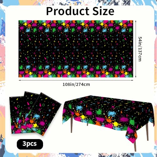 3 Pack Neon Table Cloths, 108 x 54 Inch Glow Party Table Covers Disposable Table Cover Graffiti Paint Glow Table Cloths for Halloween Birthday Black Light Neon Party Decorations - size: 3 PCS