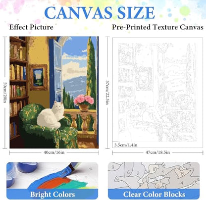 ZRIZQ Paint by Numbers Kit for Adults Beginner,White Cat,16x20 - color: 16"X20"Rolled Canvas(Frameless)-Cat