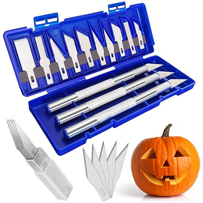 21 Pieces Precision Hobby Craft Knife Set,Razor Sharp Knives for Scrapbooking,Stencil,Art Modeling,Sculpture,Wood Leather,Halloween Pumpkin Carving,Fine Point,Scoring,Chiseling Blade., Black