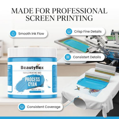 Process Cyan Screen Printing Ink, 8 oz Plastisol Fabric Ink - color: Process Cyan, size: 8 fl oz