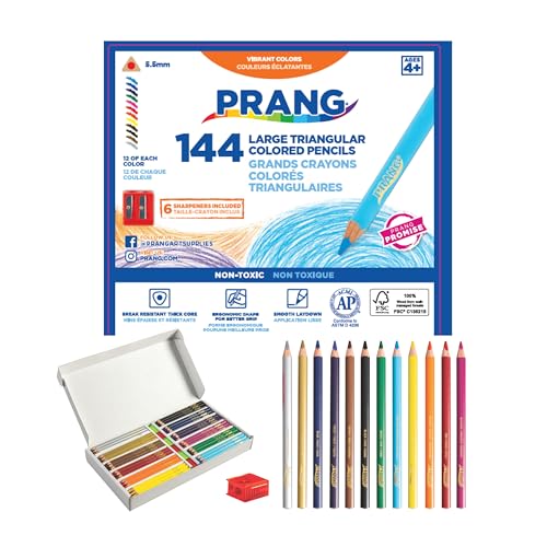 Prang Easy to Hold Colored Pencils Class Pack, 12 Colors | 5.5 mm Core, 144 Pencils, 6 Sharpeners - size: 144 Count (Pack of 1)