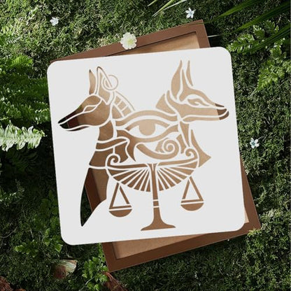 Egyptian Anubis Stencil for Painting, 11.8"x11.8" Reusable Eye of Horus Stencil Drawing Template, Balance Scale DIY Craft Paint Template for Wall Home Decor Wood Burning Card Journal Canvas - style: Classic