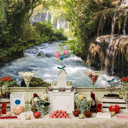 8x6ft Vinyl Green Forest Backdrops for Photography Background Mountain and Water Landscape Beautiful Waterfall and River Ancient Tree Outdoor Explore Holiday Backdrop Photo Studio - size: 8x6ft
