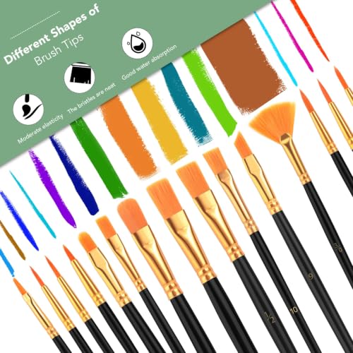 AROIC Acrylic Paint Brush Set,100 packs/1500pcs Nylon Hair Paint Brushes | Watercolor Rock Face Painting Brush, Artist Craft Brush Supplies, Paint Brush For All Purposes Children Adult painting Black - size: 1500pcs-black