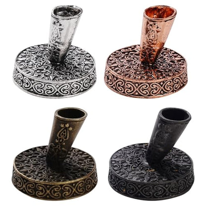 TXIN 4 Pieces Vintage Round Metal Feather Pen Holder, Retro Feather Quill Dip Pen Stand Base, Antique Pen Insertion Plug for Office Supplies Student Stationery Gift