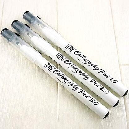 Kuretake ZIG CALLIGRAPHY PEN SQUARE Tip BLACK 3 Set, 1mm, 2mm, 3mm, For Italic and Gothic Calligraphy Beginners, AP-Certified, Odourless, Xylene Free, Professional quality, Made in Japan