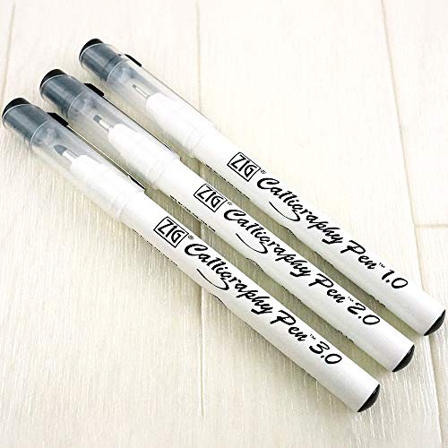 Kuretake ZIG CALLIGRAPHY PEN SQUARE Tip BLACK 3 Set, 1mm, 2mm, 3mm, For Italic and Gothic Calligraphy Beginners, AP-Certified, Odourless, Xylene Free, Professional quality, Made in Japan