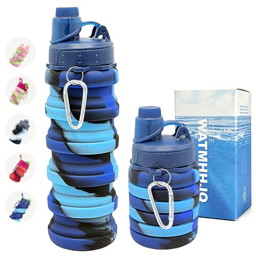 Silicone Collapsible Water Bottles, 16oz(500ml) Portable Foldable Expandable Water Bottle Sports Cups, Leak Proof Reusable BPA Free, for Outdoor Activities (Blue-A) - color: Blue-A