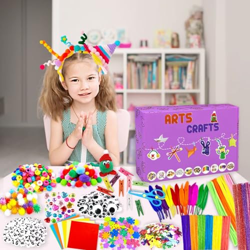 2000 Pcs DIY Arts and Crafts Supplies Kit for Kids - Kids Craft Kits Art Supplies Material Set with Pipe Cleaner All in 1 Crafting Collage Activity for Toddlers Gifts Toys Age 5 6 7 8 9 Year Old Girls - size: 2000pcs