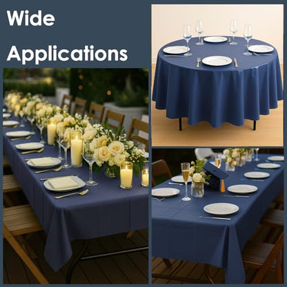 12-Pack Navy Blue Plastic Tablecloths – 84 Inch Round Disposable Table Covers, Heavy Duty & Waterproof for Parties, Events, Banquets, Navy Blue - color: Navy Blue, size: 84" Round