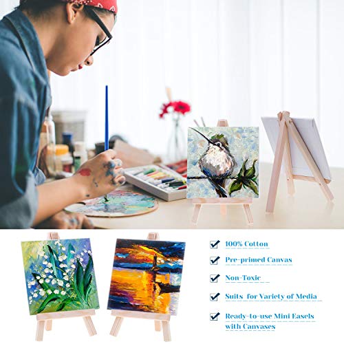 Mini Canvas and Easel, Cridoz 47 Pieces Small Canvas Painting Set Includes Mini Easel, Acrylic Paint, Paintbrushes and Palette for Artists Art Party Sip and Paint Night - style: 4x4 inch