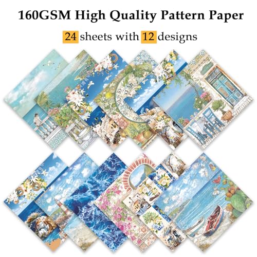 Scrapbook Paper, 24 Sheets 6"×6" 160gsm Single-Sided Patterned Cardstock - color: 24 sheets-seaside cabin