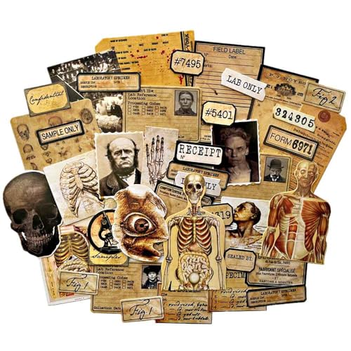 43pcs Dark Aesthetic Ephemera Junk Journal Supplies, Gothic Scrapbook Paper for Macabre Human Anatomy, Vintage Doll Skull Decoupage Paper for Scrapbooking Collage, Room Decor Wall Collage Kit
