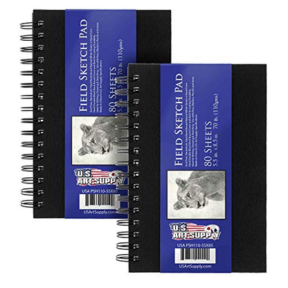 U.S. Art Supply 5.5" x 8.5" Premium Hardbound Sketch Book, 2 Pack, 80 Sheets Each, 70 lb (110gsm) - Hardcover Spiral Bound Artist Field, Small Sketch Pad, Acid-Free Drawing Pad - Adults, Students - size: 5.5-x-8.5-inch