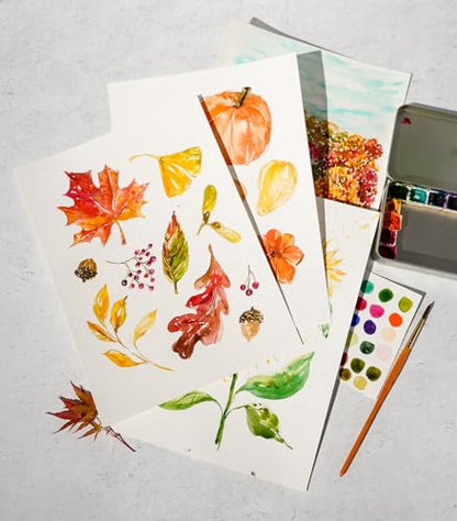 Fall Watercolor Workbook for Beginners – Pre-Outlined Autumn Designs on 300gsm Cold Press Paper, Step-by-Step Instructions & Online Videos – Spiral Bound DIY Art Book for Adults & Teens - style: Fall