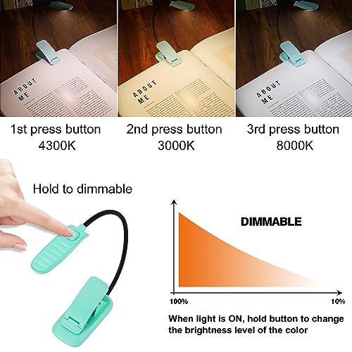 BIGMONAT Rechargeable Book Reading Light, Portable Bendable Neck, Brightness Adjustable with Eye Care Reading, Warm & White LEDs, Perfect for Kids, Bed Headboard & Travel (Blue, 1Pack) - color: 1Pack - Blue