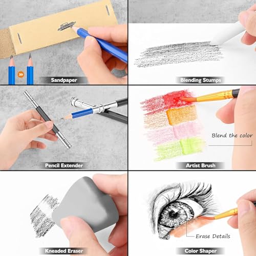 Caliart 176PCS Art Supplies Sketching Kit, 100 Sheets 3-Color Sketch Book - color: Purple