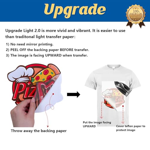 TransOurDream Heat Iron on Transfer Paper for Light T Shirts (200 Sheets, 8.5x11", 2.0) Printable HTV Heat Transfers Vinyl for Inkjet Printer, Iron on Transfers for Light Fabric - color: Light, size: 200 Sheets