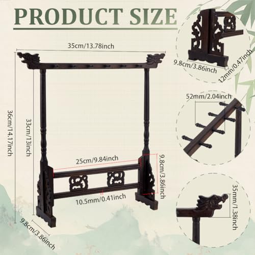 PH PandaHall 12-Pin Wood Calligrapghy Brush Holder Chinese Brushes Hanger Japanes Calligraphy Pen Stand Rack Carving Sumi Brush Stand Painting Brushes Rack for Writing Students Beginners Professional - size: 12-Pin