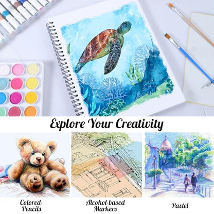 7.6 × 10In Marker Sketchbook, 200gsm Double-Sided Bleedproof Marker Paper | 30 Sheets Acid-Free Smooth Paper, Spiral Bound & Tear Line, Lays Flat for Markers, Pens - size: 7.6×10 Inch (1 pack)