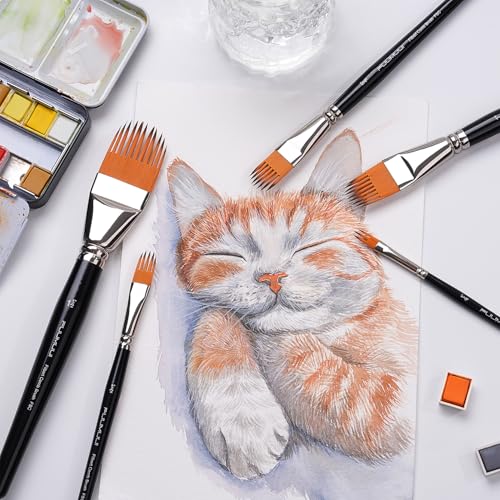 Fuumuui 5-PC Grainer Brush Set for Wood Grain, Fur & Grass Textures Professional Filbert Paint Brush Comb for Acrylic, Watercolor, Oil Painting Artist & Beginner Friendly - style: Filbert