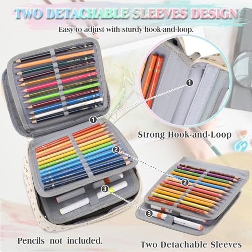 VX VONXURY Large Pencil Case, 54-Slot Colored Pen Pouch 2 Removable Sleeves - color: Beige