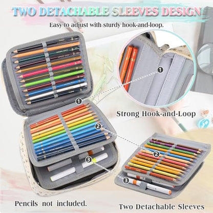 VX VONXURY Large Pencil Case, 54-Slot Colored Pen Pouch 2 Removable Sleeves - color: Beige