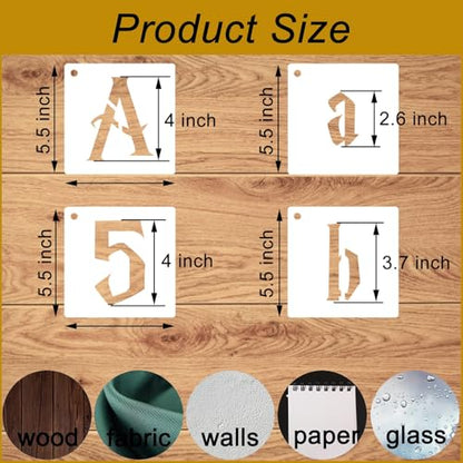 4 Inch Gothic Letter Stencils for Painting, 66 Pcs Reusable Old English Stencils, Calligraphy Letter Number Symbol Drawing Template Kit for Journal Scrapbook Signage DIY Art Project - size: 4 inch