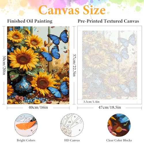 Paint by Numbers Kit for Adults, Sunflower & Butterfly Design, 16x20 Inch | DIY Acrylic Painting Kit on Canvas for Beginners, Relaxing Arts & Crafts for Stress Relief, Home Wall Decor & Gift - color: HMOP25312