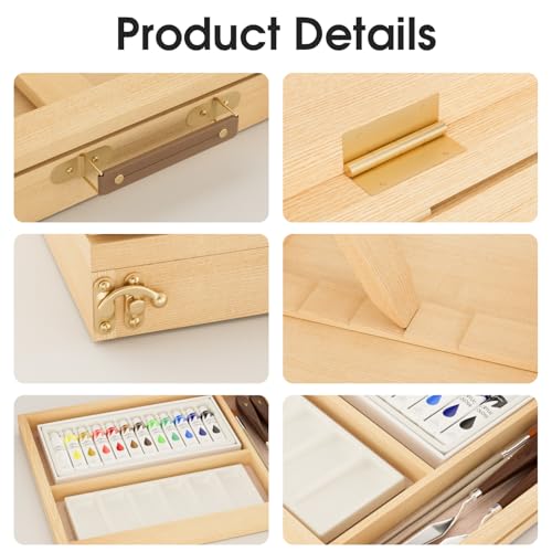 LUCYCAZ Art Easel for Painting,Pine-Wood Portable Easel Stand for Kids | Tabletop Painting Easel Set for Artists with Canvas, Acrylic Paints, Brushes, Palette and Palette Knives for Adults Beginners - style: Easel Set