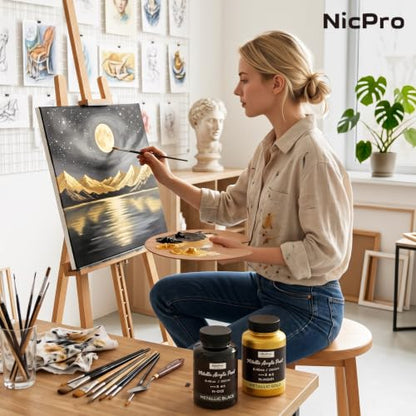 Nicpro Metallic Gold Acrylic Paint, 8.45oz/250ml Large Gold Leaf Paint | Non Toxic, Non Fading Craft Paints for Metal, Wood, Clay, Fabric, Canvas, Furniture, Handcrafts, Art Supplies - color: Gold, size: 8.45 Fl Oz (Pack of 1)