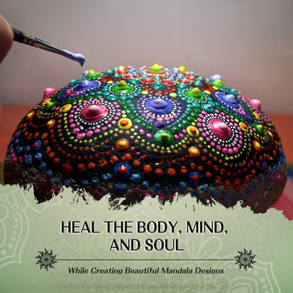 Potchen 10 Pcs Mandala Rock Painting Kit Mandala Dotting Tools Kit Wooden Rocks Dot Paint Stencils Tool Set for Adults Arts Drawing Home Decor Activity DIY Mothers Day Gift
