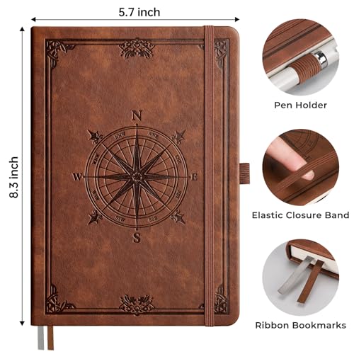 AHGXG Blank Journal Notebook, 192 Pages, A5 Medium Size (5.7'' x 8.3'') - color: Brown, style: Unlined