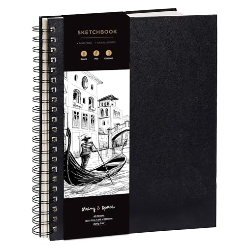 Artist’s Sketchbook Hardcover – 200GSM Very Thick Paper – Large, Spiral Sketch Book for Drawing and Mixed Media – Sketch Pad, Art Book - 11.4 x16.5, 40 Sheets / 80 Pages - size: 11.4 x 16.5 inches