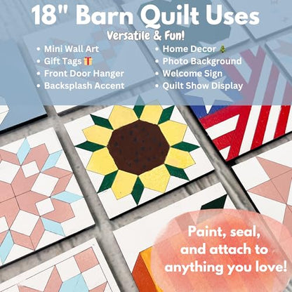 Wooden Barn Quilts | Unfinished Wood Quilt Block Painting Sign | DIY Painting Craft Kit for Adults | Farmhouse Wall Art and Quilting Decor (18 inches, Patchwork Star) - size: 18 inches