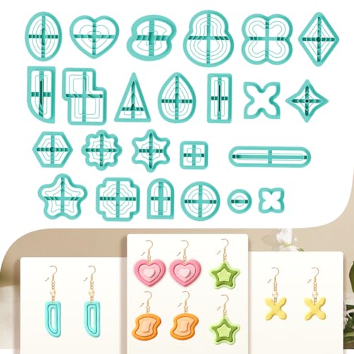24pcs 3D Stacking Earring and Pendant Shapes Polymer Clay Cutter Layered Clay Tools for Dimensional Jewelry Making - color: Nested Graphics