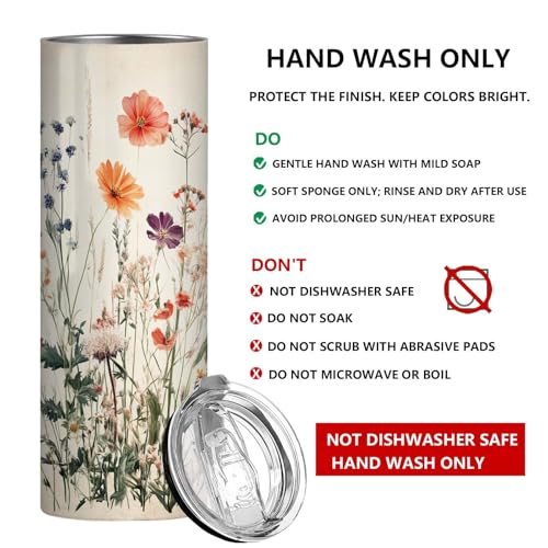 Firmiso 20 oz Tumbler | Skinny Insulated Travel Mug with Leak-proof Lid and Telescopic Straw | Wildflower Floral Stainless Steel Coffee Cup for Hot & Cold Drinks | Christmas Gifts for Women - color: Wildflower
