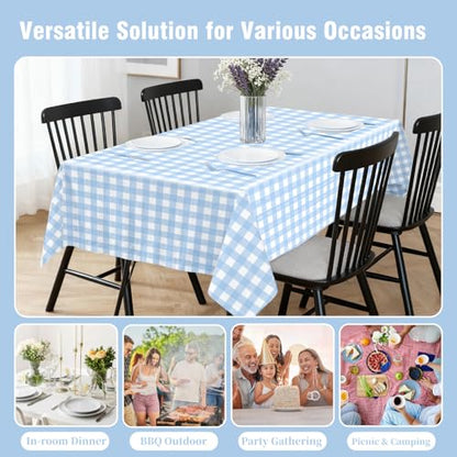 Oigco Light Blue Gingham Tablecloth - 54 x 108 Inches, Rectangle Disposable Light Blue Checkered Tablecloth, Picnic Table Covers for Dining/Camping/Picnic/Outdoor - color: Light Blue Gingham