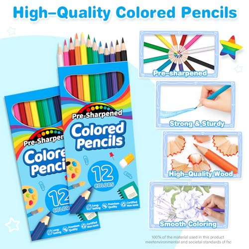 Jumlys 864 Count Colored Pencils Bulk, 72 Packs Pre-sharpened Color Pencil
