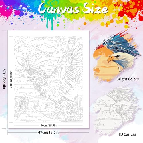 Yunnuo Paint by Numbers Kit for Adults 16x20 in,Bald Eagle in National Park | Paint-by-number Kits American Flag,Paint by Number Canvas with Brushes,Relaxing Hobby,Home Wall Decor & Gifts - color: E-001-Eagle