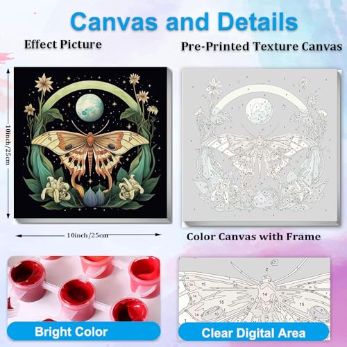 Artunion Framed Paint by Numbers Kit for Adults Beginners & Kids Ages 8-12,Butterfly Moth Paint by Number with Frame,Moon Flower Paint by Numbers Kit on Canvas 10 * 10 Inch Without Easel - color: ZXT-331-F
