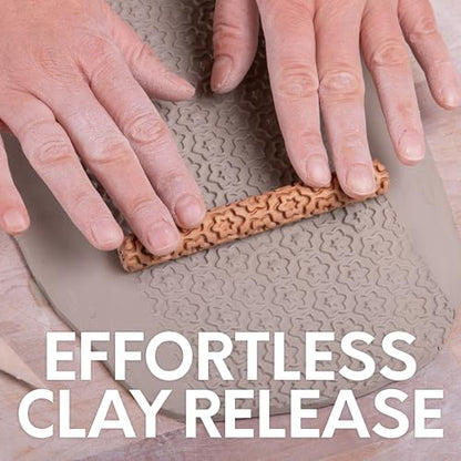 Byllstore Clay Texture Rollers | 10-Pack | 5 in x 0.65 in | Premium Wooden Pottery Tools | Set B - color: 10-Pack | 5" x 0.65" | SET B