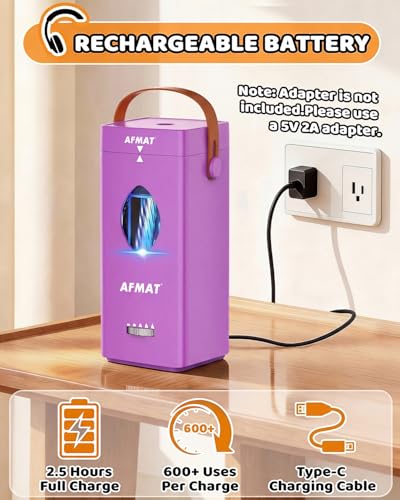 AFMAT Electric Pencil Sharpener, Fully Automatic Pencil Sharpener for 6-12mm No.2/Jumbo Pencils, Auto in & Out, 5 Sharpness Modes, Rechargeable Heavy Duty Sharpeners for Classroom/Home/Office PSC7 - color: Purple