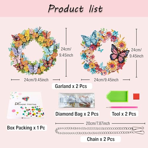 Muzagroo Art Garland Diamond Art Kits for Adults 5D Diamond Hanging Ornament Kits for Windows DIY Special Shaped Diamond Dot Kits Crystal Window Hanging Pendant 2PCS (Garland) - color: Garland