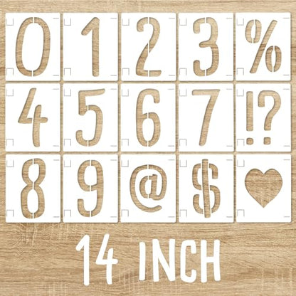 14 Inch Large Symbol and Numbers Stencils, Reusable Templates Interlocking 0-9 Address Number Stencil Kit for Painting on Trash and Recycling Bin, Wood, Wall, Patio, DIY Art Craft Projects - size: 14 inch