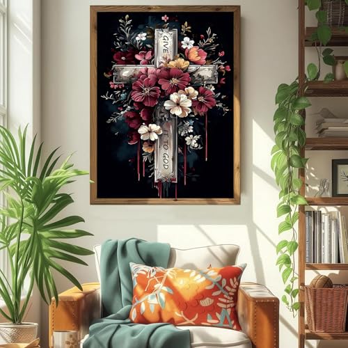 ICYANART Paint by Numbers Kit for Adults Beginner Cross Number Painting | Cross Paint by Number for Adults Beginners, Acrylic Religion Painting by Numbers, Religion Paint by Numbers 16x20 In - color: Cross