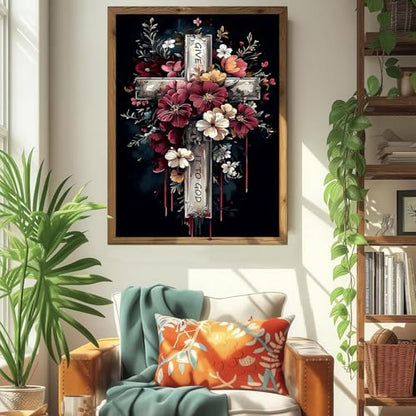 ICYANART Paint by Numbers Kit for Adults Beginner Cross Number Painting | Cross Paint by Number for Adults Beginners, Acrylic Religion Painting by Numbers, Religion Paint by Numbers 16x20 In - color: Cross