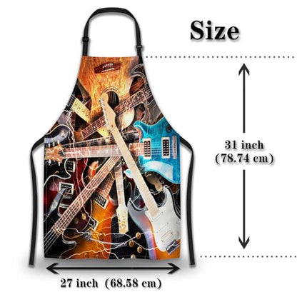 Funny Aprons for Adults Women Guitar Surrounded with the Lightnings Women Apron for Kitchen Cooking Restaurant BBQ Painting Crafting Gardening 27” (W) x 31” (H), Waterproof Apron - color: Guitar