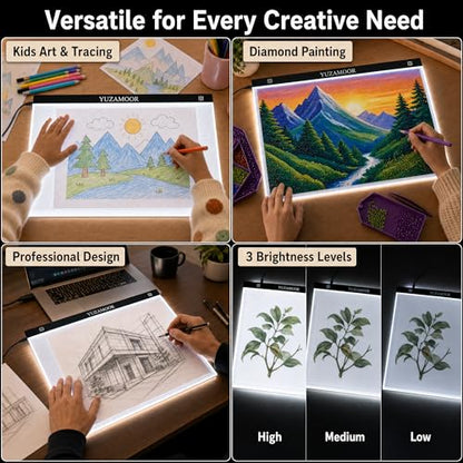 A2 Large Tracing LED Light Pad Kits for Diamond Art, Sketching, Painting - Adjustable Brightness, Sketching, Tracing - USB Powered DIY Diamond Art Light Box with Bead Storge Container, Pens, Clips - size: A2 Kit